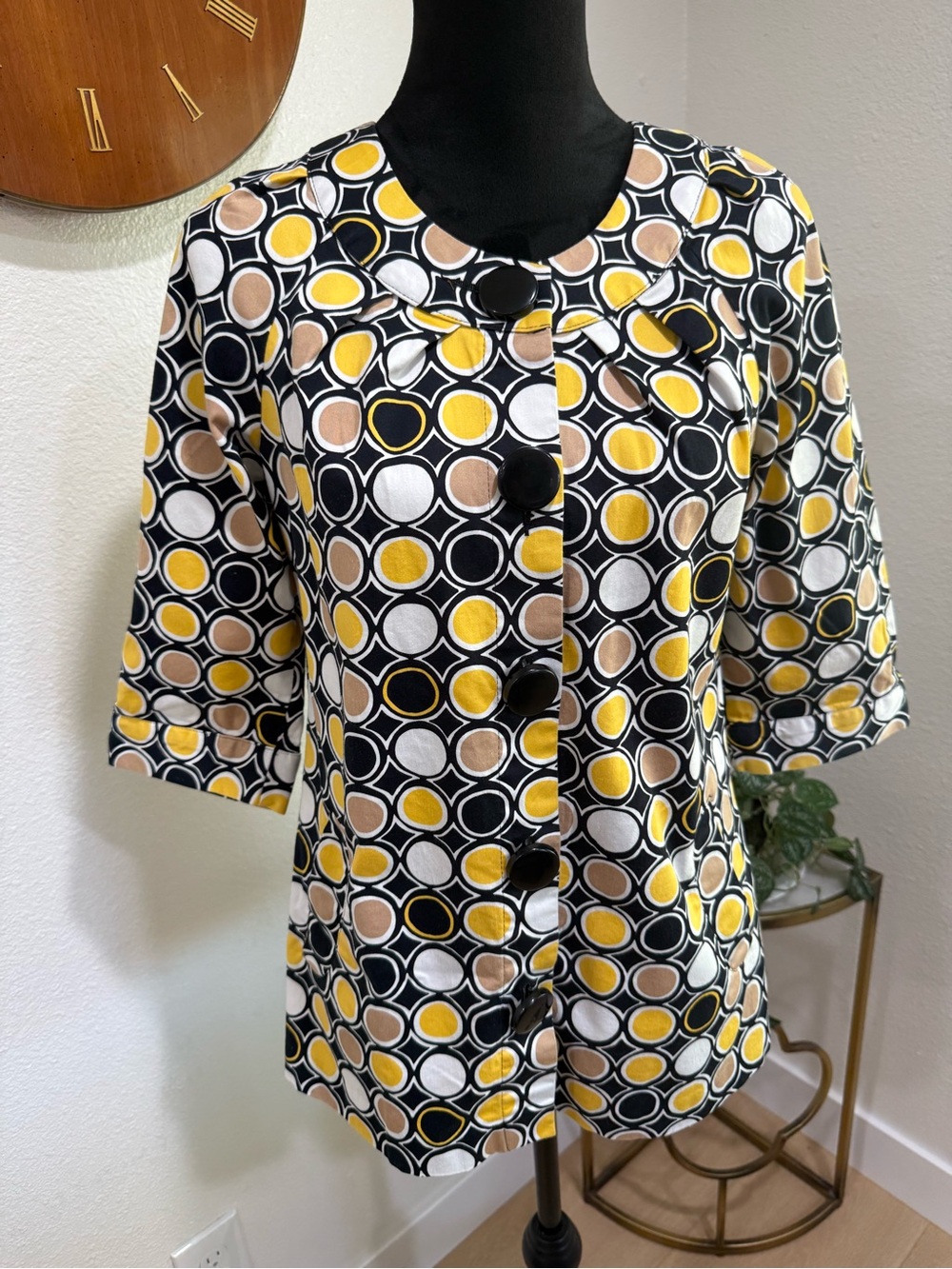 Allison Taylor Mod Geometric Print Jacket Blazer Size 4 Retro Cotton